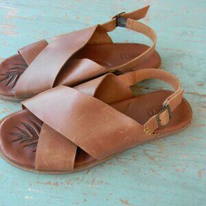 Born Chisana TAN/Brown Leather Sling Back Criss Cross Flat Comfort SZ 11